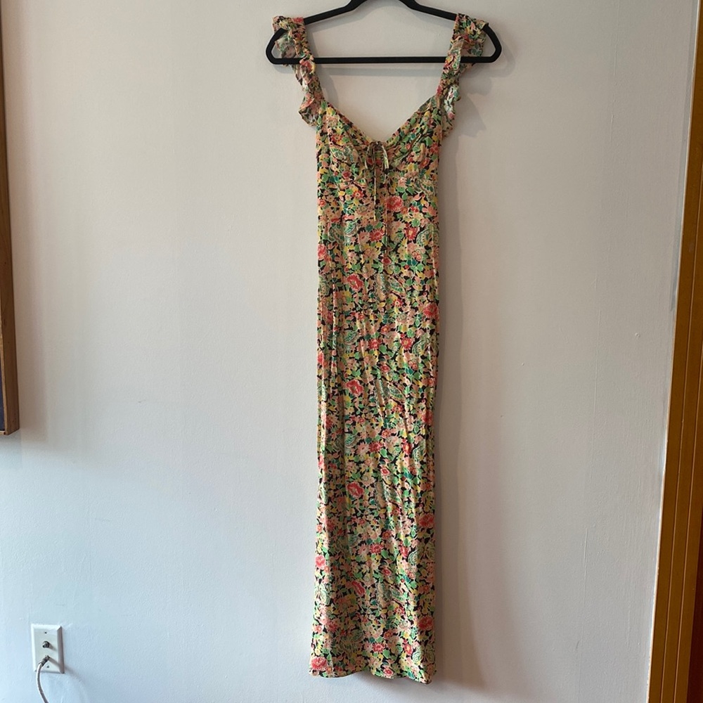 Rixo flowered maxi dress w ruffled straps, Sz M